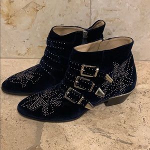 Chloe Susanna Boots Navy Blue Velvet 40 Brand New